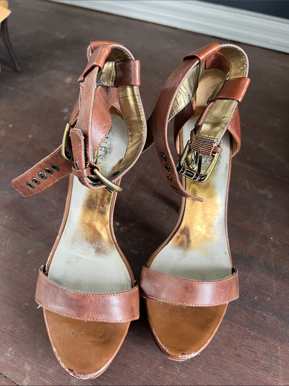 Brown Leather Ankle-Strap Heeled Sandals